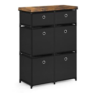 6 cube storage organizer, closet organizers and storage, drawer clothes organizer unit for closet, easy assembly closet dresser for bedroom, dorm, playroom, hallyway, black & brown.(top not wood)