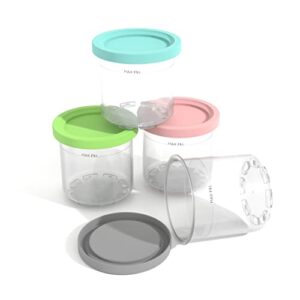 vijigia ice cream pints containers 4 pack, compatible with nc301 nc300 nc299amz ice cream makers, reusable, dishwasher safe, airtight & leaf-proof, light blue/gray/pink/green lids