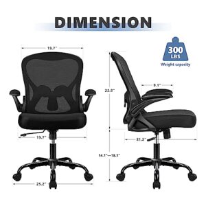 Winrise Office Chair Desk Chair, Ergonomic Mesh Computer Chair Home Office Desk Chairs, Swivel Task Chair Mid Back Breathable Rolling Chair with Adjustable Lumbar Support Flip Up Armrest (Black)