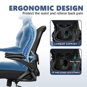 Winrise Office Chair Desk Chair, Ergonomic Mesh Computer Chair Home Office Desk Chairs, Swivel Task Chair Mid Back Breathable Rolling Chair with Adjustable Lumbar Support Flip Up Armrest (Black)