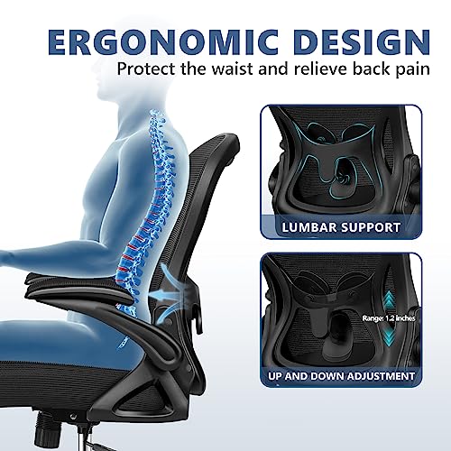 Winrise Office Chair Desk Chair, Ergonomic Mesh Computer Chair Home Office Desk Chairs, Swivel Task Chair Mid Back Breathable Rolling Chair with Adjustable Lumbar Support Flip Up Armrest (Black)