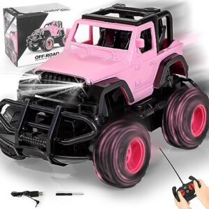 fuuy 4wd girl remote control car upgarde 1:32 rc trucks with headlight fast tiny toy car 4wd rc cute pink jeep for girls kids