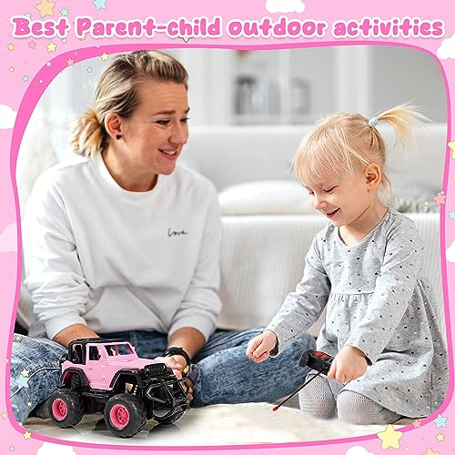 FUUY 4WD Girl Remote Control Car Upgarde 1:32 RC Trucks with Headlight Fast Tiny Toy Car 4WD RC Cute Pink Jeep for Girls Kids