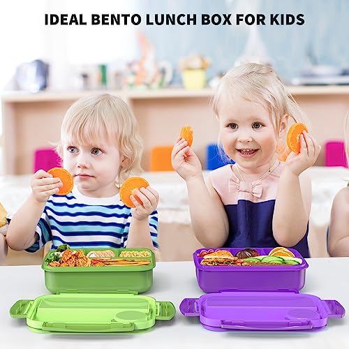 Bento Box, Lunch Box Kids, Bento Lunch Box for Kids/Toddler/Adults, 1300ML-4 Compartment Bento Box Adult Lunch Box w/Food Picks Cake Cups, Built-in Utensil Set, Leak-Proof, Food-Safe Material(Purple)