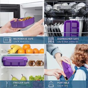 Bento Box, Lunch Box Kids, Bento Lunch Box for Kids/Toddler/Adults, 1300ML-4 Compartment Bento Box Adult Lunch Box w/Food Picks Cake Cups, Built-in Utensil Set, Leak-Proof, Food-Safe Material(Purple)