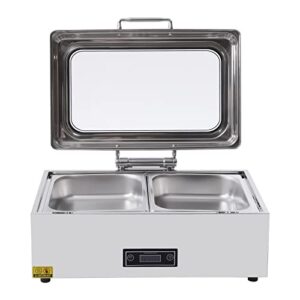 electric chafing dishes - stainless steel buffet servers 9qt food warmer commercial chafing dishes temp display stainless clear lid&handle for catering (steel a)