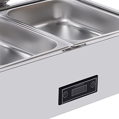 Electric Chafing Dishes - Stainless Steel Buffet Servers 9QT Food Warmer Commercial Chafing Dishes Temp Display Stainless Clear Lid&Handle for Catering (Steel A)