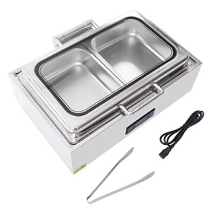 Electric Chafing Dishes - Stainless Steel Buffet Servers 9QT Food Warmer Commercial Chafing Dishes Temp Display Stainless Clear Lid&Handle for Catering (Steel A)
