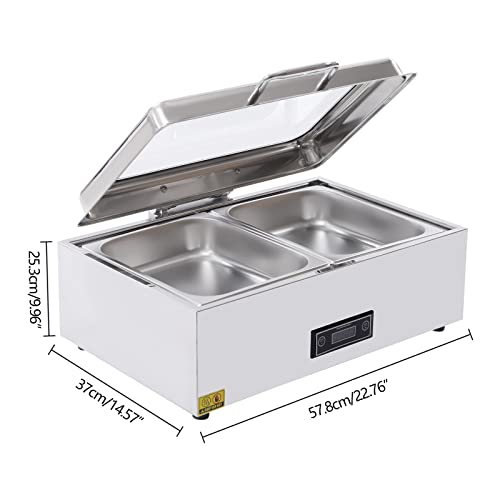 Electric Chafing Dishes - Stainless Steel Buffet Servers 9QT Food Warmer Commercial Chafing Dishes Temp Display Stainless Clear Lid&Handle for Catering (Steel A)