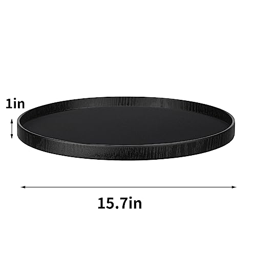 Round Solid Wood Serving Tray Extra Large Tea Coffee Snack Food Meals Serving Plate Non-Slip Kitchen Party Bar Server Breakfast Tray with Raised Edges (16inch/40cm) Black Decorative Ottoman Tray