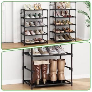 Fixwal 10 Tiers Shoe Rack, Tall Shoe Storage Shelf for 20-24 Pairs of Shoes and Boots, Sturdy Shoe Organizer for Close, Narrow Shoe Shelf with Hooks for Entryway Bedroom Hallway (Black)