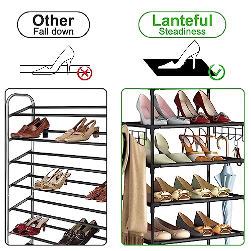 Fixwal 10 Tiers Shoe Rack, Tall Shoe Storage Shelf for 20-24 Pairs of Shoes and Boots, Sturdy Shoe Organizer for Close, Narrow Shoe Shelf with Hooks for Entryway Bedroom Hallway (Black)