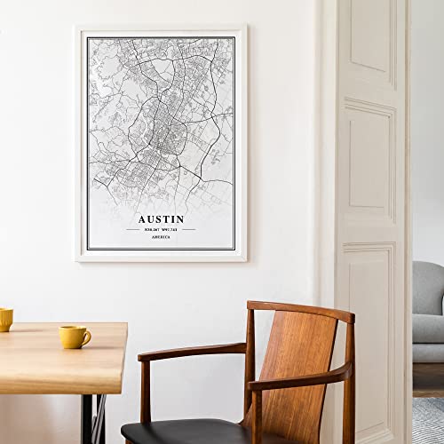 Dear Mapper Austin United States View Abstract Road Modern Map Art Minimalist Painting Black and White Canvas Line Art Print Poster Art Print Poster Home Decor (Set of 3 Unframed) (12x16inch)