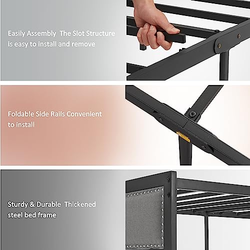 VECELO Twin Size Bed Frame with Linen Fabric Headboard and Footboard, Heavy-Duty Platform with Strong Steel Slats, No Box Spring Needed, Easy Assembly, Grey