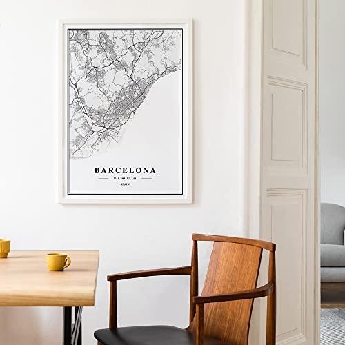 Dear Mapper Barcelona Spain View Abstract Road Modern Map Art Minimalist Painting Black and White Canvas Line Art Print Poster Art Print Poster Home Decor (Set of 3 Unframed) (12x16inch)