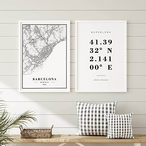Dear Mapper Barcelona Spain View Abstract Road Modern Map Art Minimalist Painting Black and White Canvas Line Art Print Poster Art Print Poster Home Decor (Set of 3 Unframed) (12x16inch)