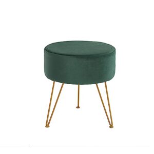round vanity stool chair, velvet modern ottoman foot stool with adjustable metal legs & sponge filling, upholstered foot rest for living room, bedroom, dressing room, office, green