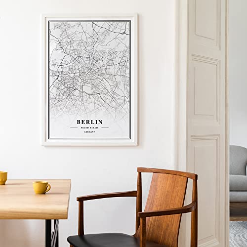 Dear Mapper Berlin Germany View Abstract Road Modern Map Art Minimalist Painting Black and White Canvas Line Art Print Poster Art Print Poster Home Decor (Set of 3 Unframed) (12x16inch)