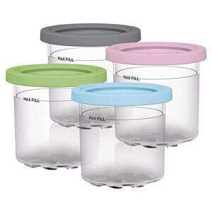airfusion 4 pack ice cream pints cup, ice cream containers with lids for most ice cream makers, safe & leak proof ice cream pints kitchen accessories, dishwasher safe, 1 pint each