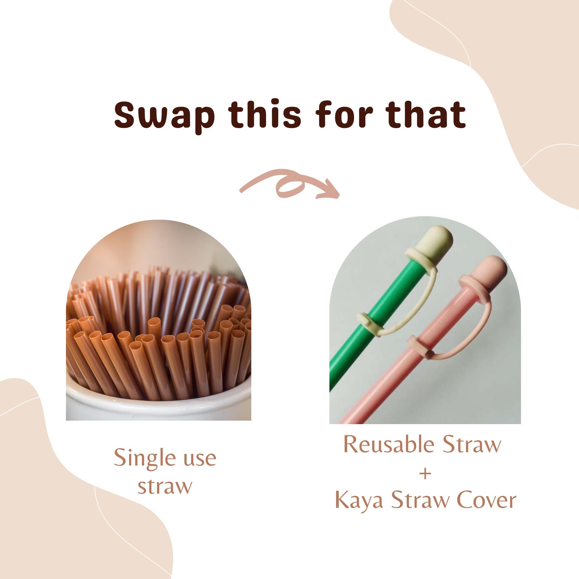 Kaya 5 Pcs Minimalist Silicone Straw Covers, Reusable and Expandable Straw Covers Up to 0.4inch/10mm Straws