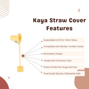 Kaya 5 Pcs Minimalist Silicone Straw Covers, Reusable and Expandable Straw Covers Up to 0.4inch/10mm Straws