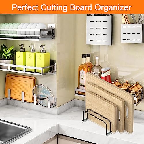 Cutting Board Organizer 2 Pack, Compact Chopping Board Storage Rack for Cabinet, Kitchen Countertop Pan Pot Lids Stand Holder Organizer for Baking Sheets, Flat Plate (0.6 Inch Width Slots)