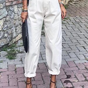 EVALESS Cargo Jeans for Women Casual Baggy High Rise Straight Leg Boyfriend Pants Y2K Trousers Streetwear Pant with Pockets White 12