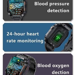 PODOEIL Military Smart Watch for Men with 2 Strap Text and Call Fitness Tracking/Heart Rate/Sleep Monitoring/Waterproof Outdoor Sports Rugged Tactical Watches for Android and iPhone Black