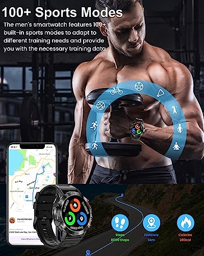 PODOEIL Military Smart Watch for Men with Bluetooth Calling, 108 Sports Modes Activity Tracker Watch for iPhone Samsung Android, 1.39" HD Smartwatch with Health Monitor Sleep Monitor (Black)