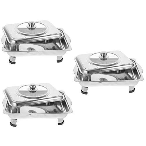 Zerodeko 3 Pcs Buffet Tray Stainless Steel Bread Pan Snack Trays Dessert Tray Buffet Warmer Dish Chafing Dish Buffet Set Drinks Server Plate Food Holding Plate Rectangular Plate Dish Tray