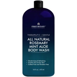 all natural body wash - fights body odor, athlete’s foot, jock itch, nail issues, dandruff, acne, eczema, shower gel for women & men, skin cleanser -16 fl oz (rosemary mint)