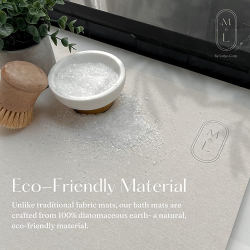 M&L Premium Stone Bath Mat Large - Double Sided, Non-Slip Fast-Drying Mat for Kitchen Counter, Tub & Bathroom Floor - Super Absorbent Diatomaceous Earth Shower Mat - Home Decor & Modern Accessories