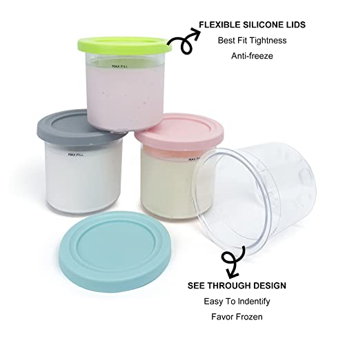 CUTIECLUB 4PCS Ice Cream Pints Containers with Lids and Stainless Steel Ice Cream Scoop Set for Ninja Creami, Compatible with NC299AMZ & NC300s Series Creami Ice Cream Makers