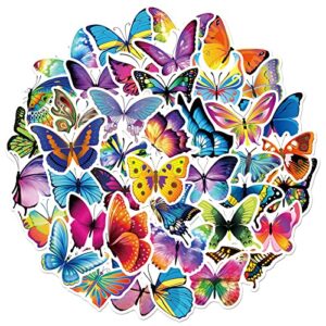 50pcs butterfly stickers for kid, colorful lovely waterproof stickers for laptop, scrapbook, window, water bottle, envelope, gift for girl, teens, adults(butterfly)