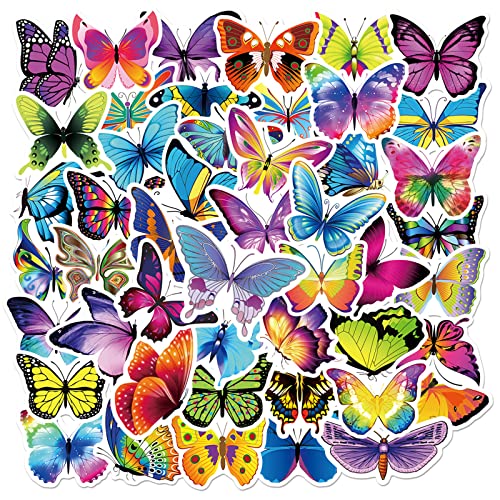 50PCS Butterfly Stickers for Kid, Colorful Lovely Waterproof Stickers for Laptop, Scrapbook, Window, Water Bottle, Envelope, Gift for Girl, Teens, Adults(Butterfly)