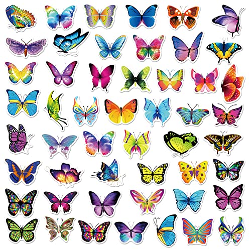 50PCS Butterfly Stickers for Kid, Colorful Lovely Waterproof Stickers for Laptop, Scrapbook, Window, Water Bottle, Envelope, Gift for Girl, Teens, Adults(Butterfly)