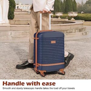 Coolife Suitcase Set 3 Piece Luggage Set Carry On Travel Luggage TSA Lock Spinner Wheels Hardshell Lightweight Luggage Set(Navy, 3 piece set (BP/TB/20))