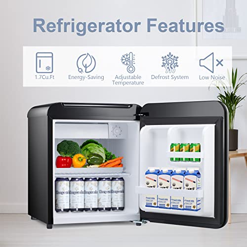 Antarctic Star Compact Refrigerator Mini Fridge for Drink, Ice Cream, Vegetable, Fruit, 1.7 Cu. Ft, Freezer with Drip Tray, Bottle Racks and Defrost Button, for Bedroom, Office, Garage, Dorm,Black