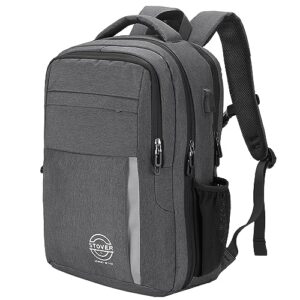 stover laptop travel backpack, fits 15.6 inch notebook with luggage compartment, reflector for safe, backpack for casual use, business women and men (dark grey)