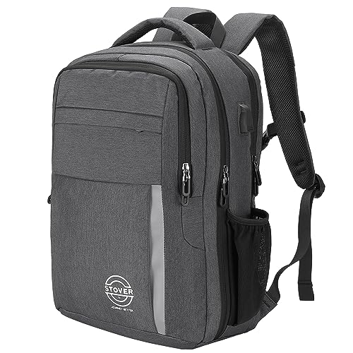 STOVER Laptop Travel Backpack, Fits 15.6 Inch Notebook with Luggage Compartment, Reflector for Safe, Backpack for Casual Use, Business Women and Men (Dark Grey)