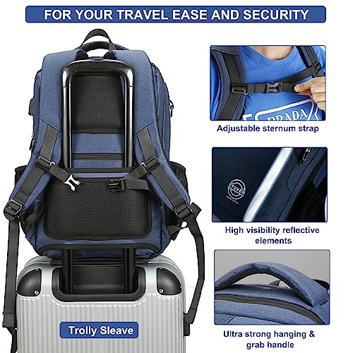 STOVER Laptop Travel Backpack, Fits 15.6 Inch Notebook with Luggage Compartment, Reflector for Safe, Backpack for Casual Use, Business Women and Men (Blue)