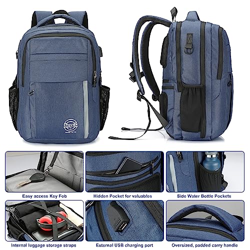 STOVER Laptop Travel Backpack, Fits 15.6 Inch Notebook with Luggage Compartment, Reflector for Safe, Backpack for Casual Use, Business Women and Men (Blue)