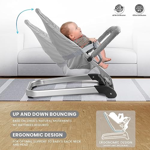 Baby Bouncer,Foldable Bouncer Seat for Babies, Infants Bouncy Seat with Removable Fabric Cover，Natural Vibrations (GRYE)