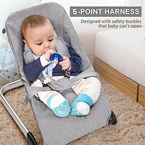 Baby Bouncer,Foldable Bouncer Seat for Babies, Infants Bouncy Seat with Removable Fabric Cover，Natural Vibrations (GRYE)