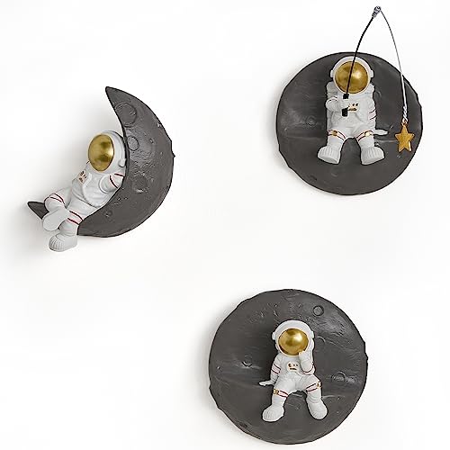 3 Pcs Astronauts Wall Sculpture Decor for Modern Home Decor, Background 3d Wall Decorations for Living Room Sofa Bedroom, Aesthetic Room Wall Decor, Outer Space Theme Wall Decor for Children's Room