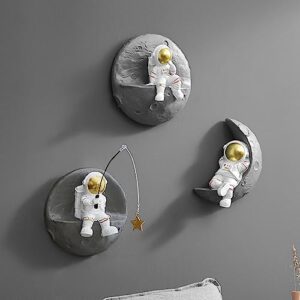 3 pcs astronauts wall sculpture decor for modern home decor, background 3d wall decorations for living room sofa bedroom, aesthetic room wall decor, outer space theme wall decor for children's room
