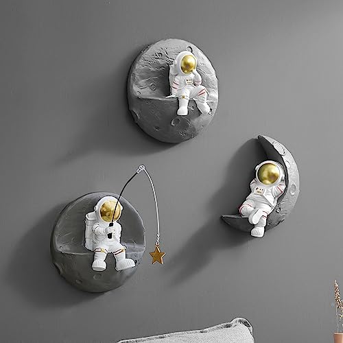 3 Pcs Astronauts Wall Sculpture Decor for Modern Home Decor, Background 3d Wall Decorations for Living Room Sofa Bedroom, Aesthetic Room Wall Decor, Outer Space Theme Wall Decor for Children's Room