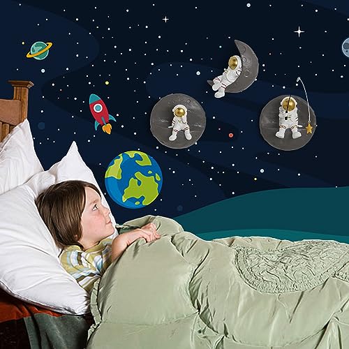 3 Pcs Astronauts Wall Sculpture Decor for Modern Home Decor, Background 3d Wall Decorations for Living Room Sofa Bedroom, Aesthetic Room Wall Decor, Outer Space Theme Wall Decor for Children's Room