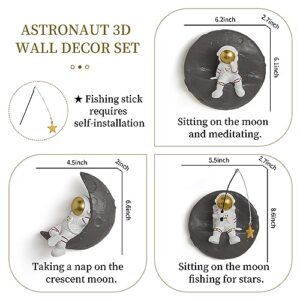 3 Pcs Astronauts Wall Sculpture Decor for Modern Home Decor, Background 3d Wall Decorations for Living Room Sofa Bedroom, Aesthetic Room Wall Decor, Outer Space Theme Wall Decor for Children's Room