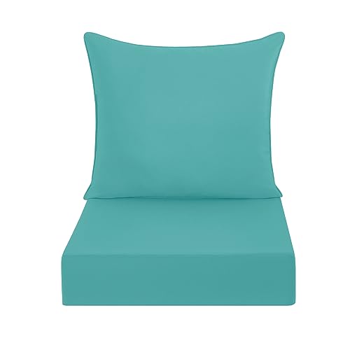 downluxe Outdoor Deep Seat Cushions Set, Waterproof Memory Foam Patio Furniture Cushions with Zipper for Outdoor Chair Sofa, 24" x 24", Teal, 2 Piece Set